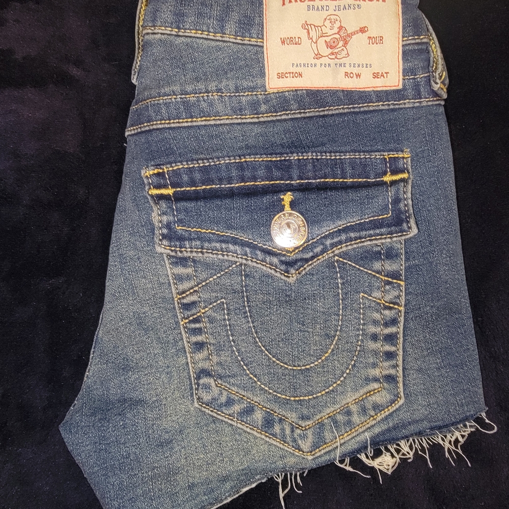 True Religion Cut Off Shorts with Flap Pocket